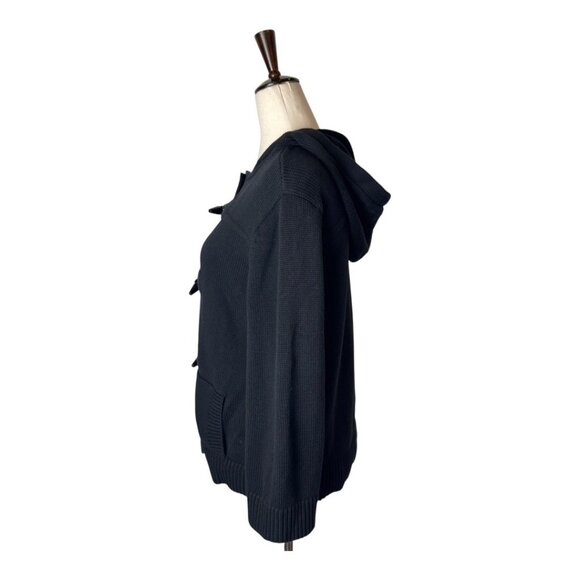 Lauren Ralph Lauren Sweater Women Medium Black Hooded Toggle Button Cardigan - Picture 3 of 9